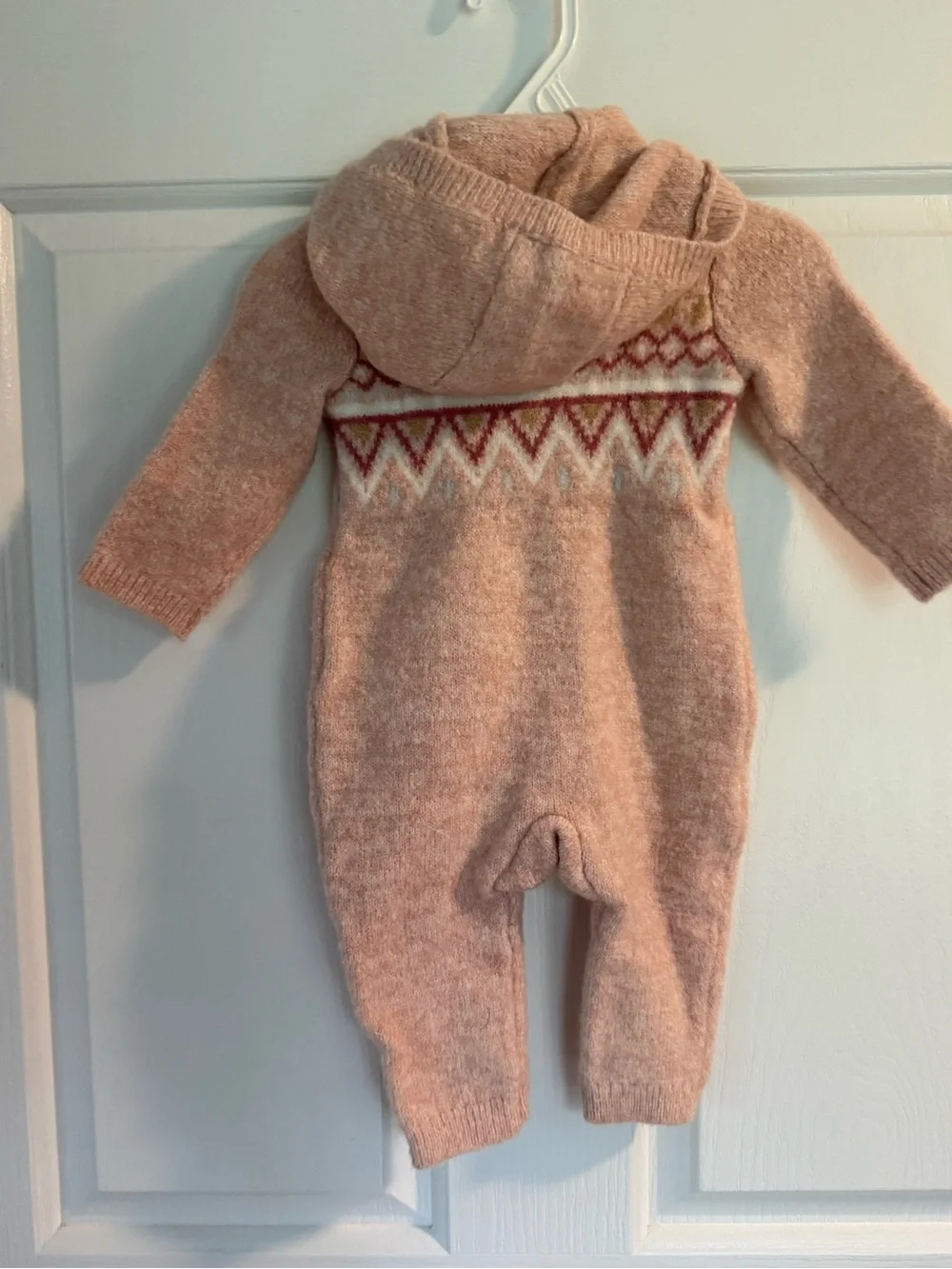 Carter's Pink Hooded Knit One-Piece with Fair Isle Accents